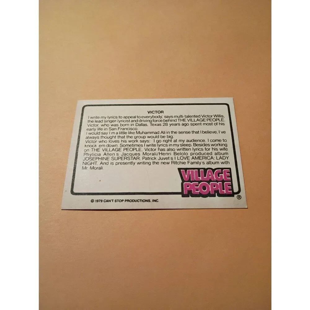 Vintage 1979 Village People Trading Card #7 Disco Era Vintage Music Collectible